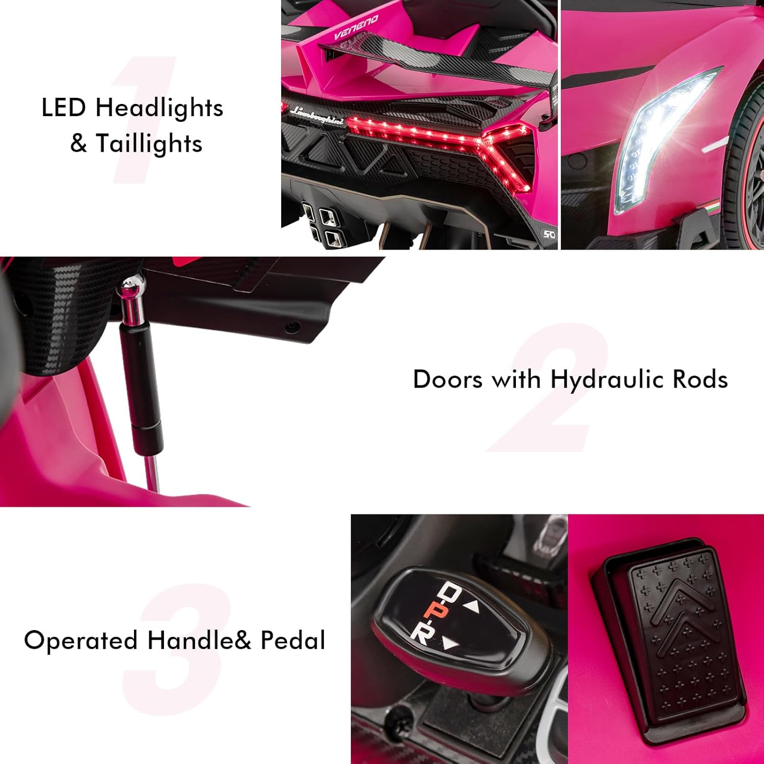 OLAKIDS 2 Seater Kids Ride On Car, 12V 4WD Licensed Lamborghini Veneno Electric Vehicle with Remote Control, Toddlers Battery Powered Toy Gift with 2 Speeds, Rocking Mode, Music, USB, MP3 (Pink) - Image 8