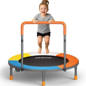 3FT Toddler Trampoline for Kids Ages 1-6, 36″ Foldable Mini Trampoline with Adjustable Handle, Indoor/Outdoor Rebounder, Colorful Jumping Mat, Quiet Elastic Band, Safety No-Gap, Max Load 100 LBS