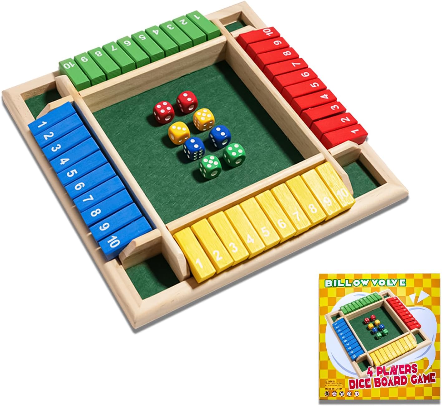 Shut The Box Dice Game 1-4 Players 10 Numbers Wooden Dice Game Traditional Bar Table Mat Game Enhances Math and Decision-Making Skills for Kids and Adults