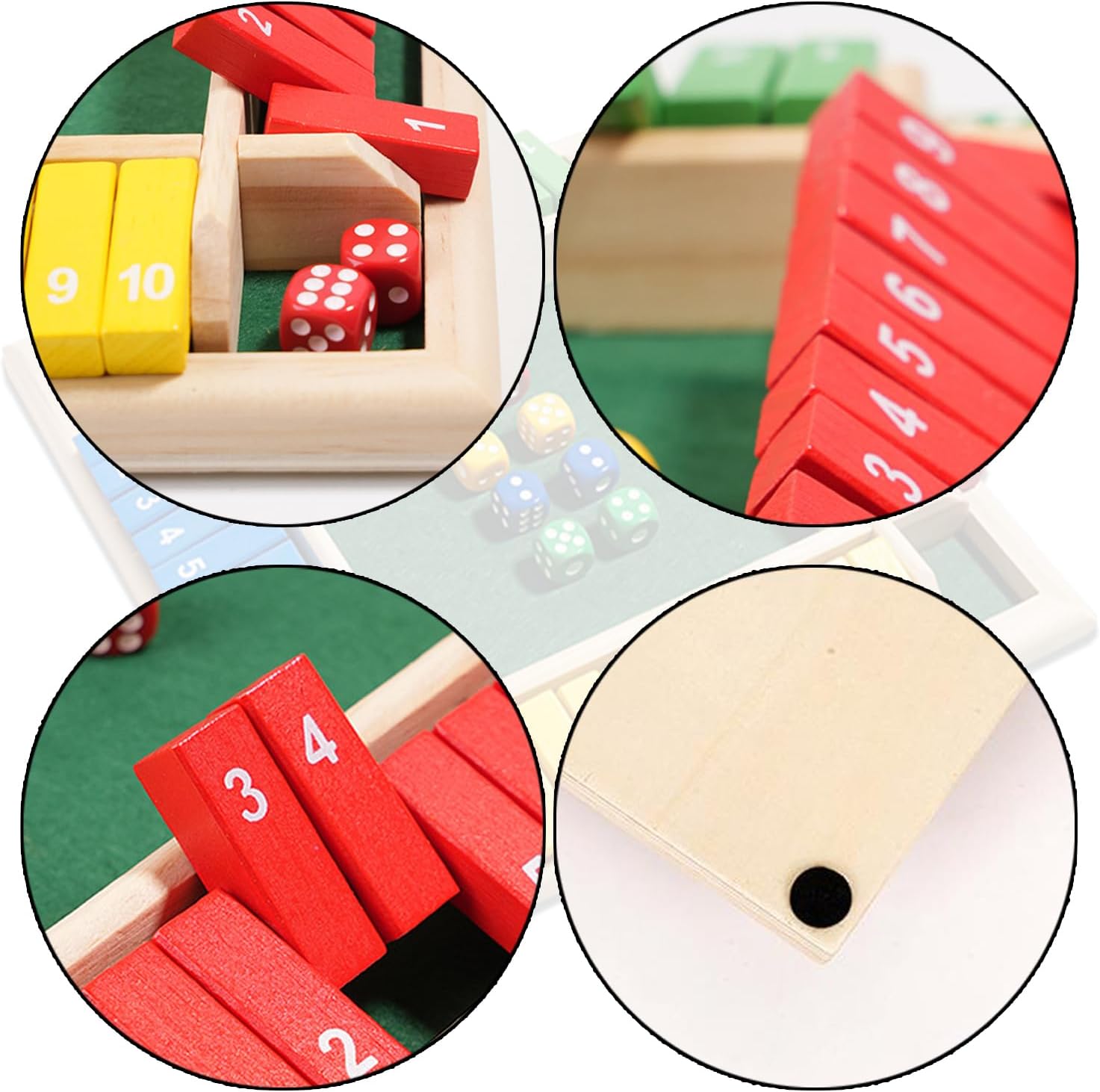 Shut The Box Dice Game 1-4 Players 10 Numbers Wooden Dice Game Traditional Bar Table Mat Game Enhances Math and Decision-Making Skills for Kids and Adults - Image 3