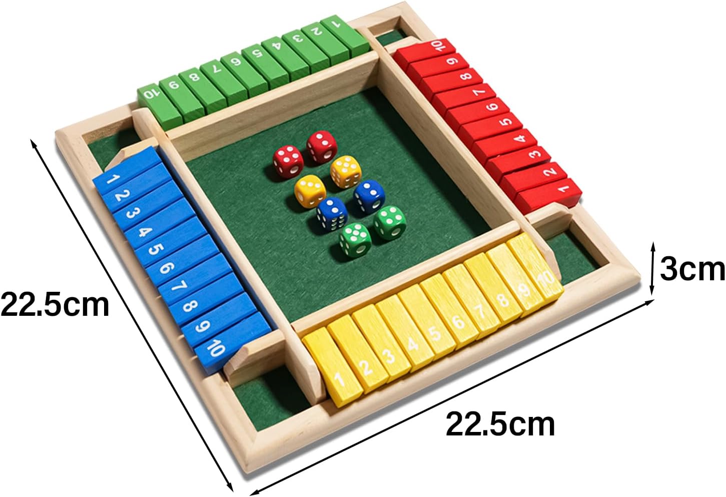 Shut The Box Dice Game 1-4 Players 10 Numbers Wooden Dice Game Traditional Bar Table Mat Game Enhances Math and Decision-Making Skills for Kids and Adults - Image 7