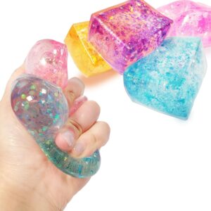 4pcs Glitter Ice Cubes – Colorful Sensory Fidget Toys for Adults & Kids, Fun Squeeze Ball for Stress Relief, Holiday and Birthday Gifts, Perfect Party Toy Gift, Easter Basket Gift