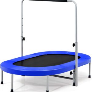 GYMAX Rebounder Trampoline for Adults, 60″ Foldable Mini Kids Trampoline Indoor with 5-Level Height Adjustable Handle & Non-Slip Pads, Easy Assembly for Fitness Workout, Max Load 330lbs