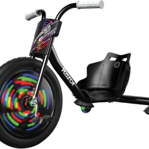 Razor RipRider 360 Lightshow – Trike with Rear Casters and with Motion-Activated Multi-Color Lights, 3 Wheeled Drifting Ride-On for Kids Ages 5 and Up