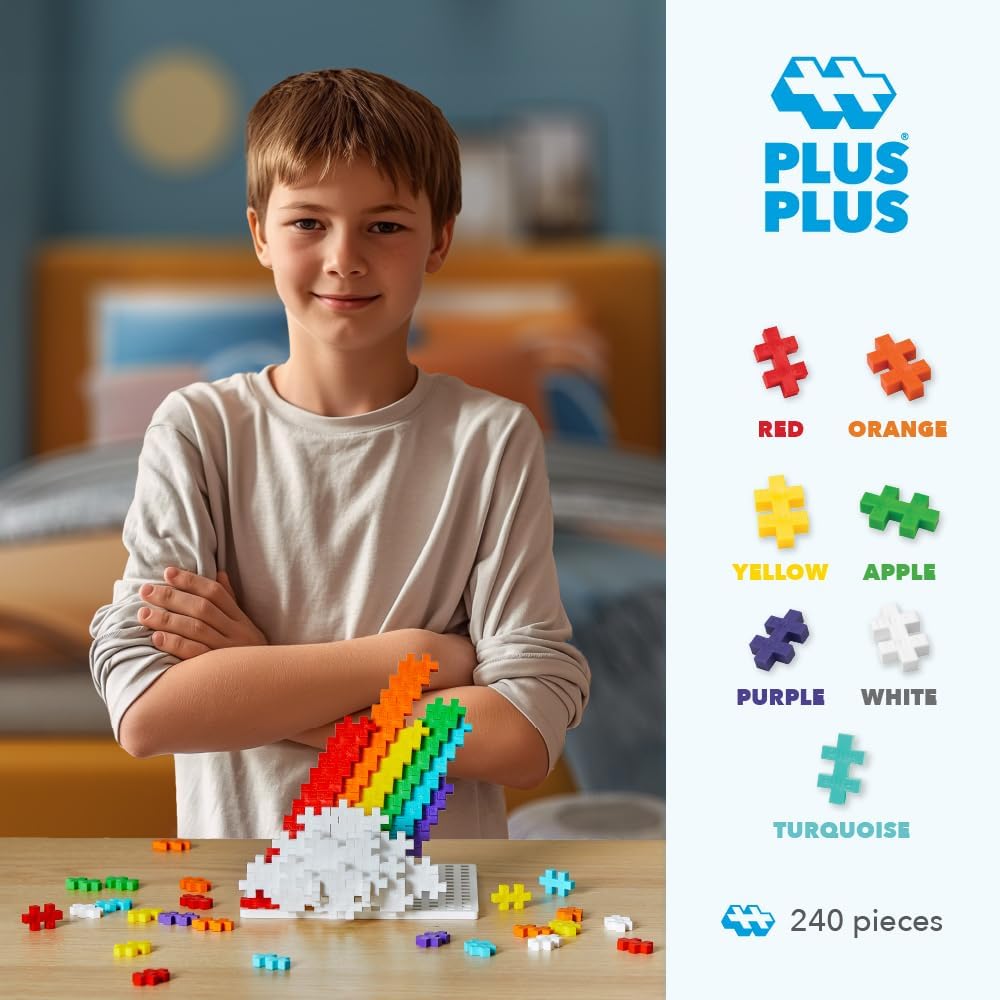 PLUS PLUS 240 Piece Rainbow Mix Tube - Mini Interlocking Building Blocks Set, Stem Toys for Kids - Sensory Bin Fillers/Math Manipulatives Classroom Must Haves Gifts for Boys & Girls - Image 2