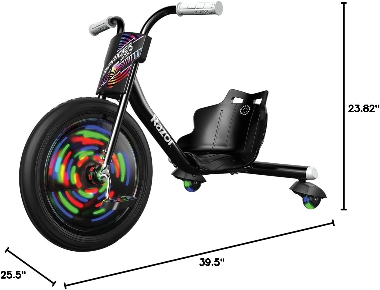 Razor RipRider 360 Lightshow – Trike with Rear Casters and with Motion-Activated Multi-Color Lights, 3 Wheeled Drifting Ride-On for Kids Ages 5 and Up - Image 15