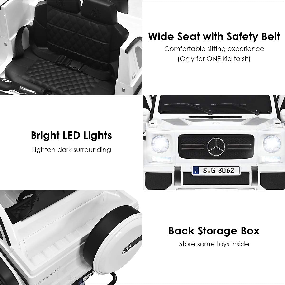 Costzon Ride on Car, Licensed Mercedes-Benz Maybach, 12V Battery Powered Vehicle Toy w/ 2 Motors, Remote Control, 3 Speeds, Lights, Horn, Music, Aux, Storage, Truck, Electric Car for Kids (White) - Image 5