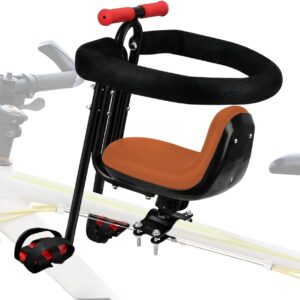 Front Mounted Child Bike Seat for Adult MTB–Interactive Toddler Bicycle Carrier with Full Guardrail,Foot Pedals & Removable Foot Straps,Height Adjustable for Kids 1–5 Years (Up to 55lbs)
