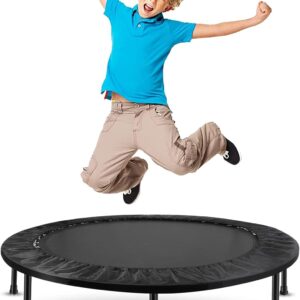 40″/48″ Foldable Mini Trampoline for Kids & Adults, Fitness Rebounder with 5-Level Adjustable Foam Handle, Max Load 450 lbs, Indoor/Outdoor Exercise Trampoline for Home Workouts (Black 2)