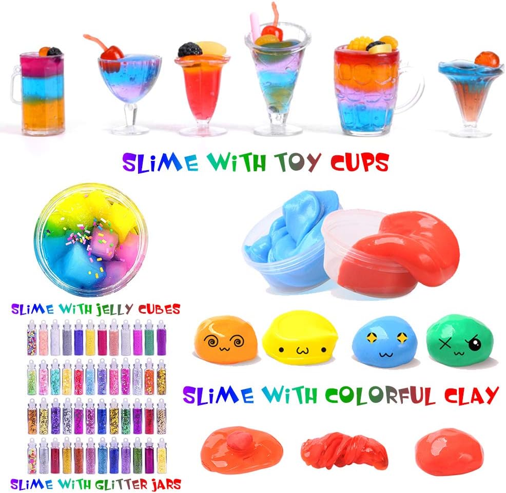 Slime Supplies Kit, 135 Pack Slime Making Kit 30 Crystal Slime, Glitter Jars, Charms, Sugar Paper, Foam Beads, Fishbowl Beads, Toy Cups, Slices, Air Dry Clay and Tools for Kids Girls by WINLIP - Image 3