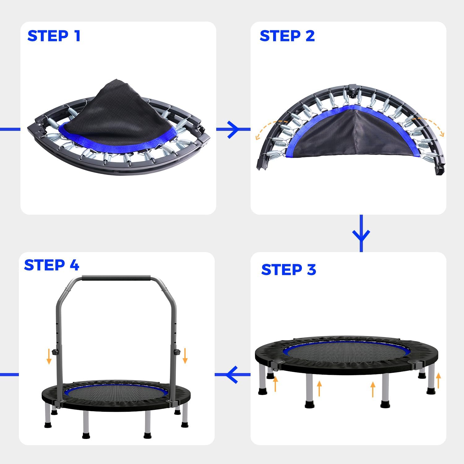 40"/48" Rebounder Trampoline for Adults Mini Trampoline for Adults and Kids Exercise Rebounder with Bar Fitness Trampoline Indoor Height Adjustable Max Load 330/440lbs - Image 6