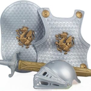 Fun Express Knight Costume Kids Boys – Complete Medieval Armor Play Set with Helmet Chest Piece Shield & Toy Sword | Plastic Knight Accessories for Halloween Dress-Up & Role-Playing Ages 3-12 VBS 2026