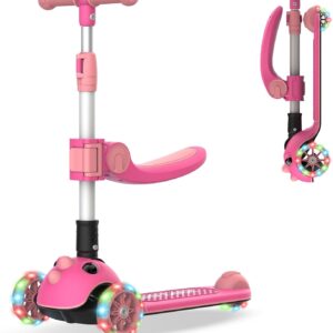 Gotrax KS3 Pro Folding Kick Scooter for Kids, One Key Removable Seat & 3 Extra Wide PU Light-Up Wheels and Anti-Slip Deck, Adjustable Height Handlebar and Lean-to-Steer Scooter for Children Aged 2-8