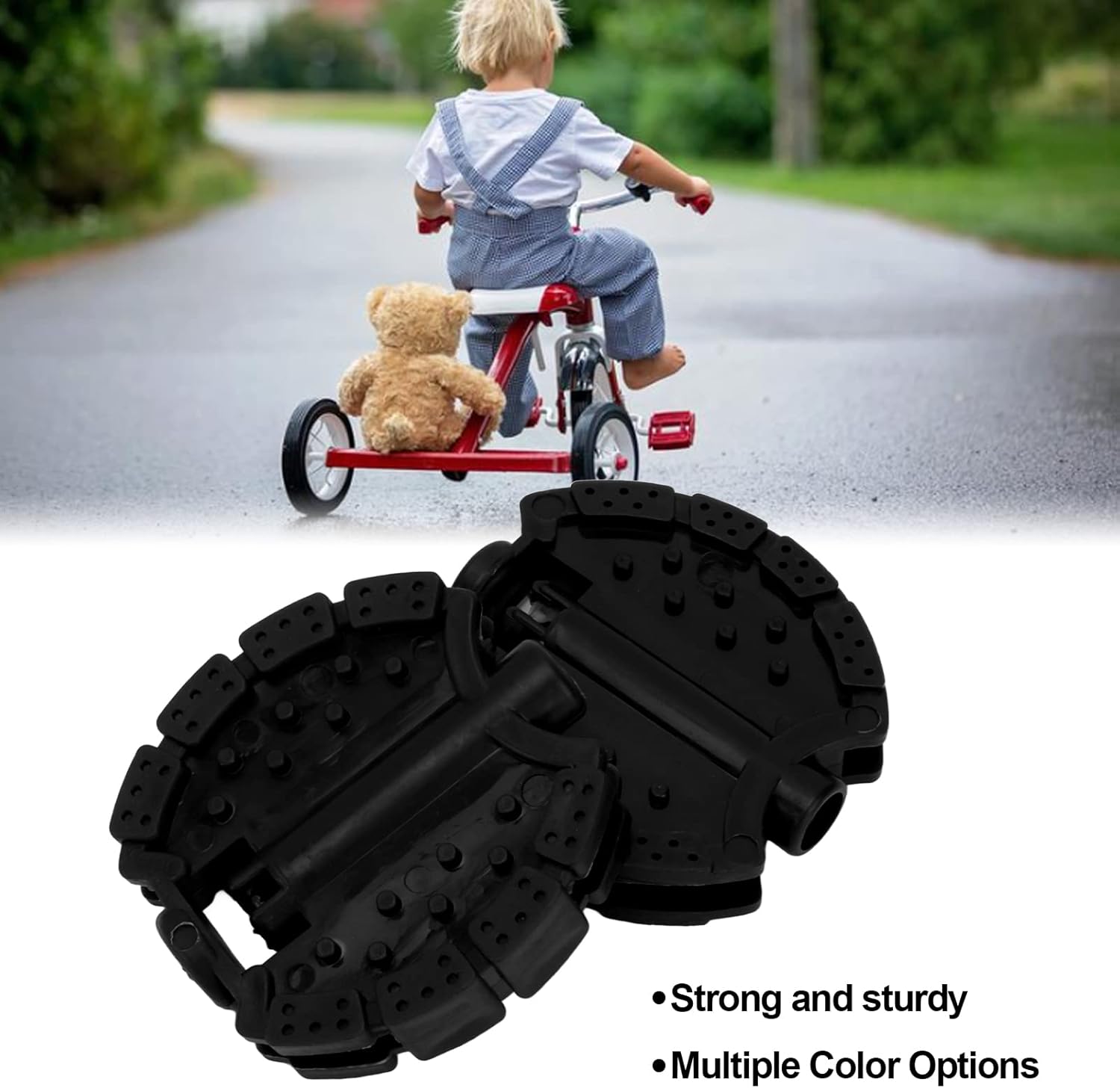 Kids Pedals, 2 Pieces Plastic Childrens Tricycle Pedal, Black Child Baby Stroller Front Wheel Mat Footrest Foot Pedal for Children's Trikes or Bikes - Image 2
