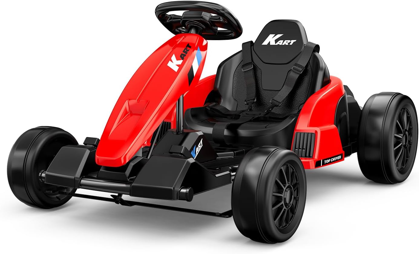 24V Electric Go Kart, Kids Drift Kart with Dual 85W Motors, 11.2 MPH & 60+ Min Ride Time, Adjustable Seat & 5-Point Seat Belt for Ages 6-12, 150 LBS Max Load (Red)