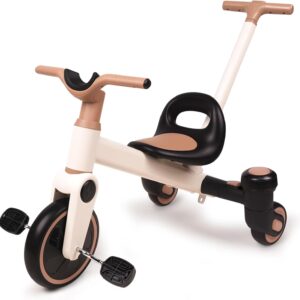 4-in-1 Toddler Tricycle for Ages 3-5, Kids Tricycle with Adjustable Push Handle, Convertible Drift Trike & Balance Glider Ride On Toy