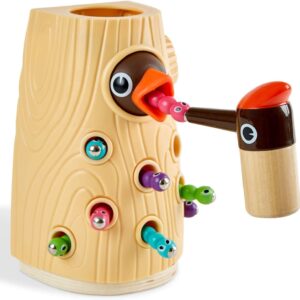 TOP BRIGHT Montessori Toys for 2 Year Old Girl Boy, Fine Motor Skills Toddler Sensory Toys Age 2-4, Woodpecker Worm Toy Magnetic Bird Feeding Game