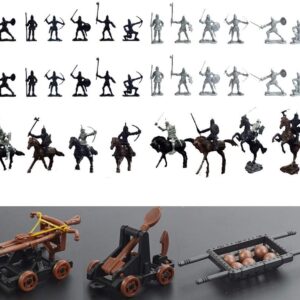 42 Pieces Knight & Horses Soldier Middle Ages Army Infantry Archer Warriors Sword and Shield Swordman Archaic，2-3 Inch