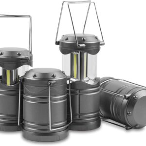 Lichamp LED Camping Lantern, 4 Pack Battery Powered Flashlight for Power Outages, Portable Collapsible Hanging Light Essential for Home, Outdoor, Emergency Lamp Survival Kit Gear for Hurricane, Gray