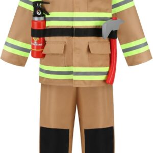 Colorful House Kids Fireman Costume Unisex Firefighter Dress up Fire Fighter with Toy Accessories Halloween Role Play