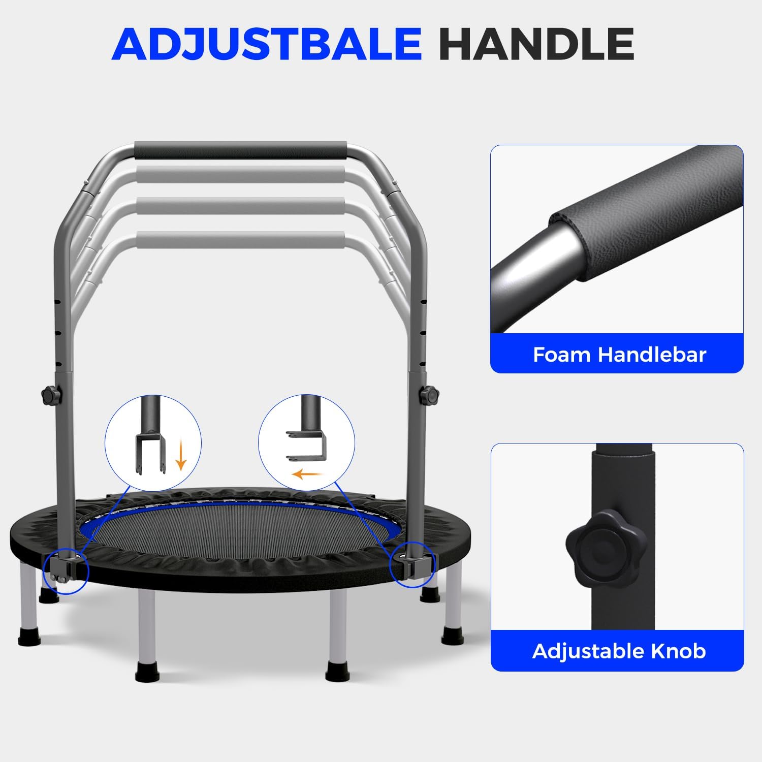 40"/48" Rebounder Trampoline for Adults Mini Trampoline for Adults and Kids Exercise Rebounder with Bar Fitness Trampoline Indoor Height Adjustable Max Load 330/440lbs - Image 4