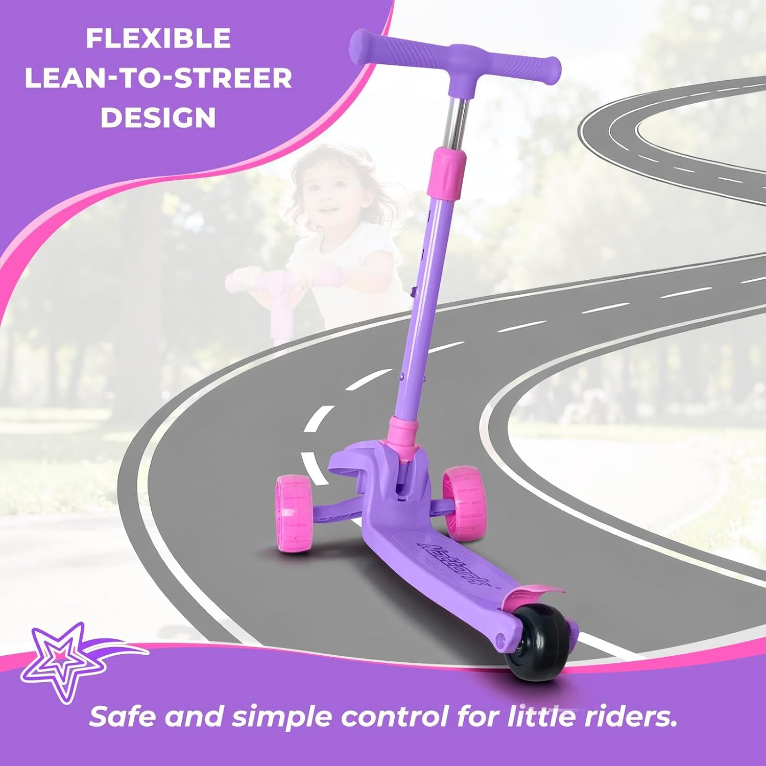 Nattork Kids Scooter for Girls Boys with Light Up Wheels, 3 Adjustable Height Handlebars, Lean-to-Steer Technology, Widen Anti-Slip Deck, 3 Wheel Scooter for kid ages 3-8, Support Riders Up to 110 LBS - Image 5