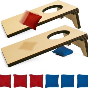 2PCS Mini Tabletop Cornhole Boards, 4.7″ W x 7.7″ L Wooden Desktop Toss Game with 8 Bean Bags, Portable Game Set for Travel Home