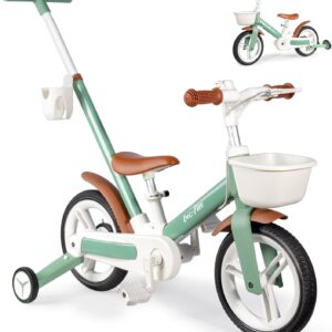 LOL-FUN Toddler Balance Bike 1 2 3 Year Old with Training Wheels, 6 in 1 Tricycle for Toddlers 1-3 Boy Girl Birthday Gift, 12″ Baby Kids Bike with Push Handle, Pedals, Brake & Baskets