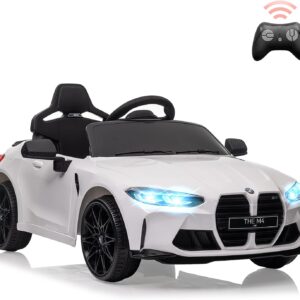 12V Ride On Car for Kids，Licensed BMW M4 Battery Powered Vehicle Car for Boys and Girls, with Remote Control,3 Speed,Led Light,(White)