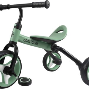 YGJT 4 in 1 Tricycle for Toddlers Age 2-5, Folding Toddler Bike Kids Trike Tricycles with Adjustable Seat and Removable Pedal, Baby Balance Bike Ride-on Toys Gift for Baby Boys Girls Birthday(Green)