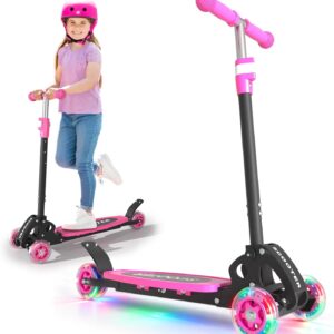 Scooter for Kids Ages 3-5, LED Light Up 3 Wheel Toddler Scooter with 4 Adjustable Heights, Lean-to-Steer Wheels, Safe Metal Brake, Foldable Kick Scooter for Boys Girls, Support 120 lbs, Birthday Gift