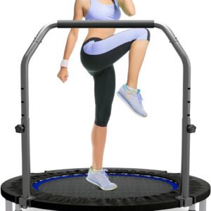 40″/48″ Rebounder Trampoline for Adults Mini Trampoline for Adults and Kids Exercise Rebounder with Bar Fitness Trampoline Indoor Height Adjustable Max Load 330/440lbs