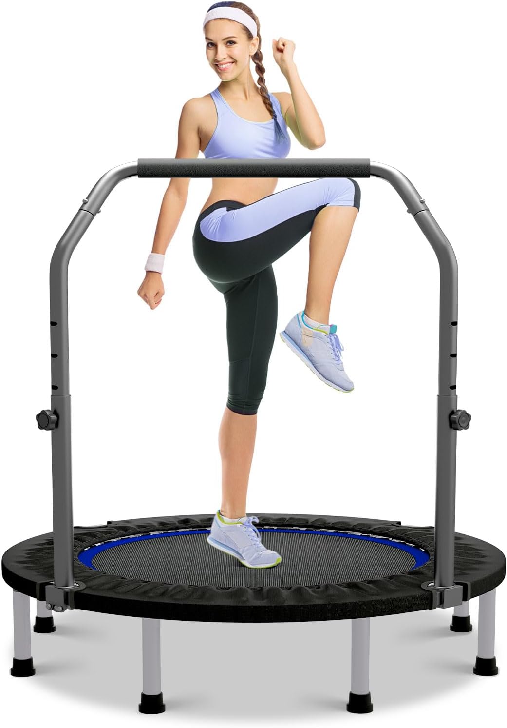 40"/48" Rebounder Trampoline for Adults Mini Trampoline for Adults and Kids Exercise Rebounder with Bar Fitness Trampoline Indoor Height Adjustable Max Load 330/440lbs