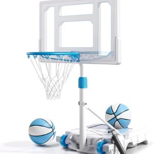 BACKYARD BLITZ Pool Basketball Hoop, 32in Portable Swimming Basketball Hoop for Pool, Stainless Steel Rust-Proof Basketball Goal Set Outdoor/Indoor