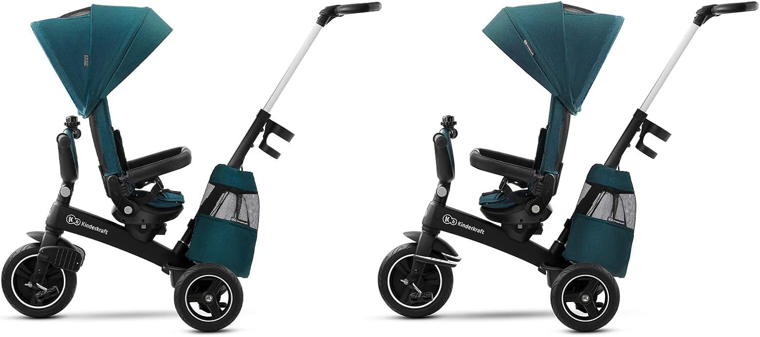 Kinderkraft EASYTWIST Trycicle for Kids Toddlers, Trike 5-in-1, Swivel seat 360° Rotation, Waterproof Material with UPF50+ Filter, Adjustable Parent Handle, Green - Image 4