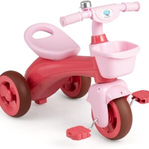 BABY JOY Toddler Bike, Kids Tricycle with Front & Rear Storage Basket, Ergonomic Seat, Non-Slip Handle and Fun Bell, Children Trike for Boys Girls Indoor Outdoor Play (Pink)