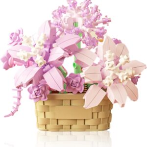 Mini Flowers Building Block Set,Flower Blocks Toys,Plants and Succulent Toys,Building Block Flowerpot，Botanical Collection Birthday Gift for Girls Boys Adults Kids Ages 6+ (Violet 201Pcs)