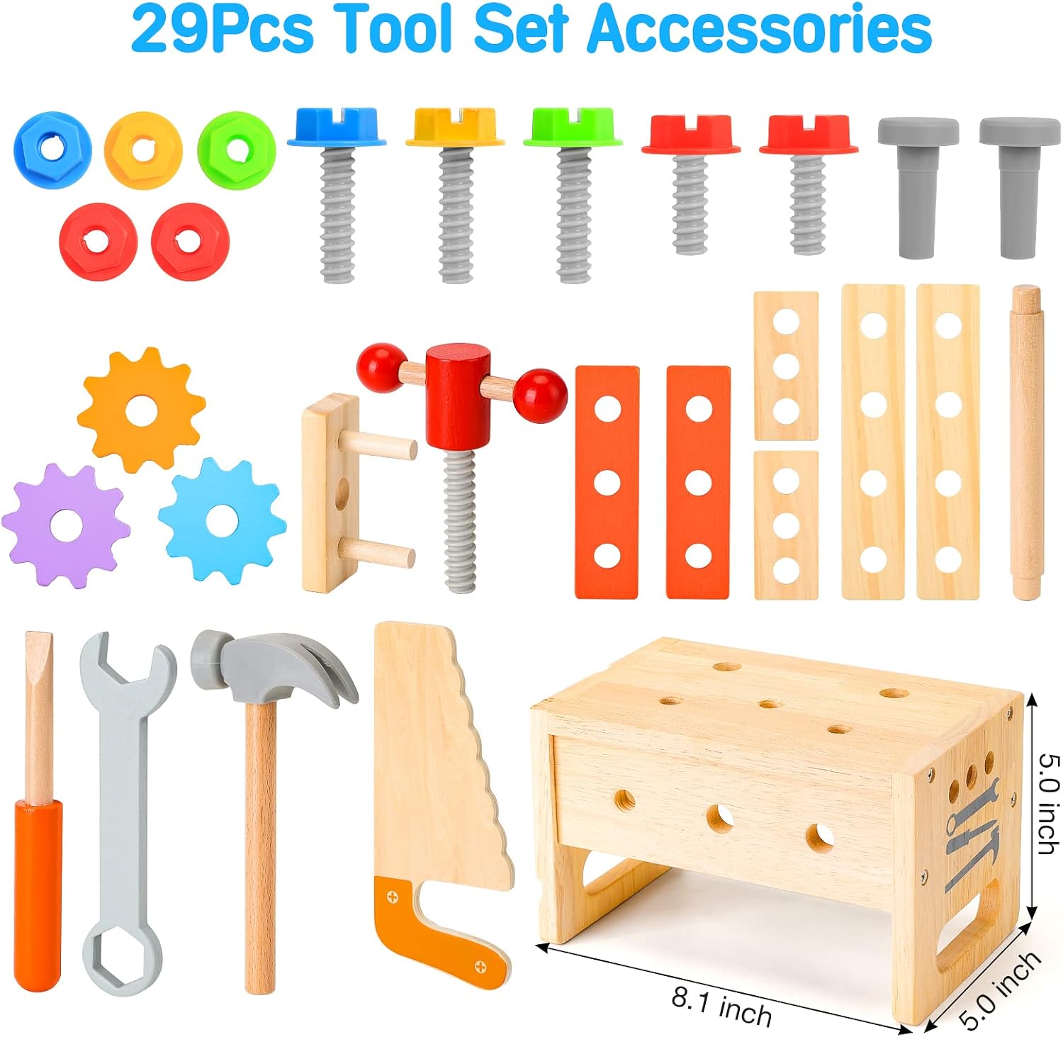 Wooden Tool Set for Kids 2 3 4 5 Year Old, 29Pcs Educational STEM Toys Toddler Montessori Toys for 2 Year Old Construction Preschool Learning Activities Gifts for Boys Girls Age 2-4 1-3 - Image 6