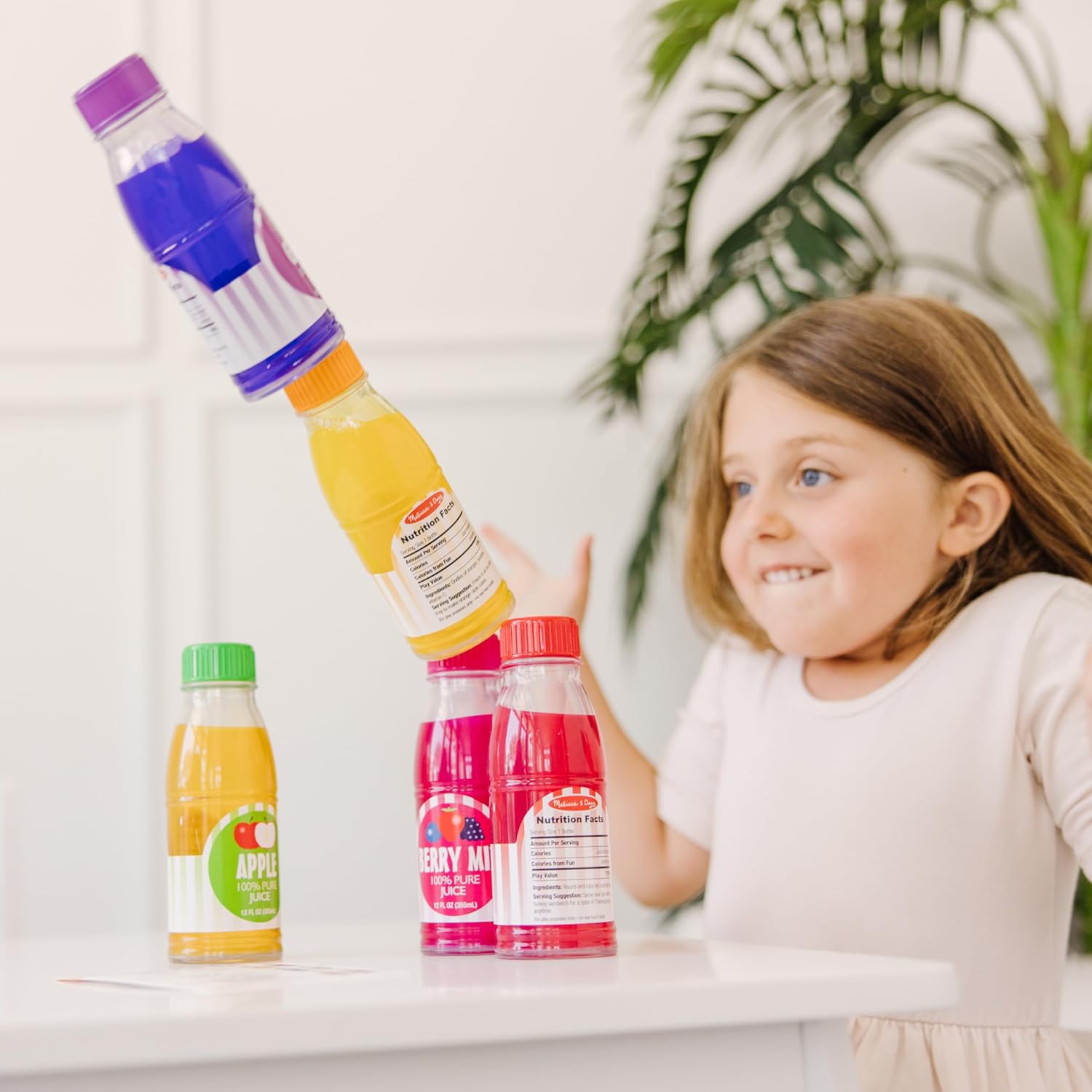 Melissa & Doug Tip & Sip Toy Juice Bottles and Activity Card (6 Pcs) Pretend Play Food Set, Play Kitchen Food For Ages 3+ - Image 7