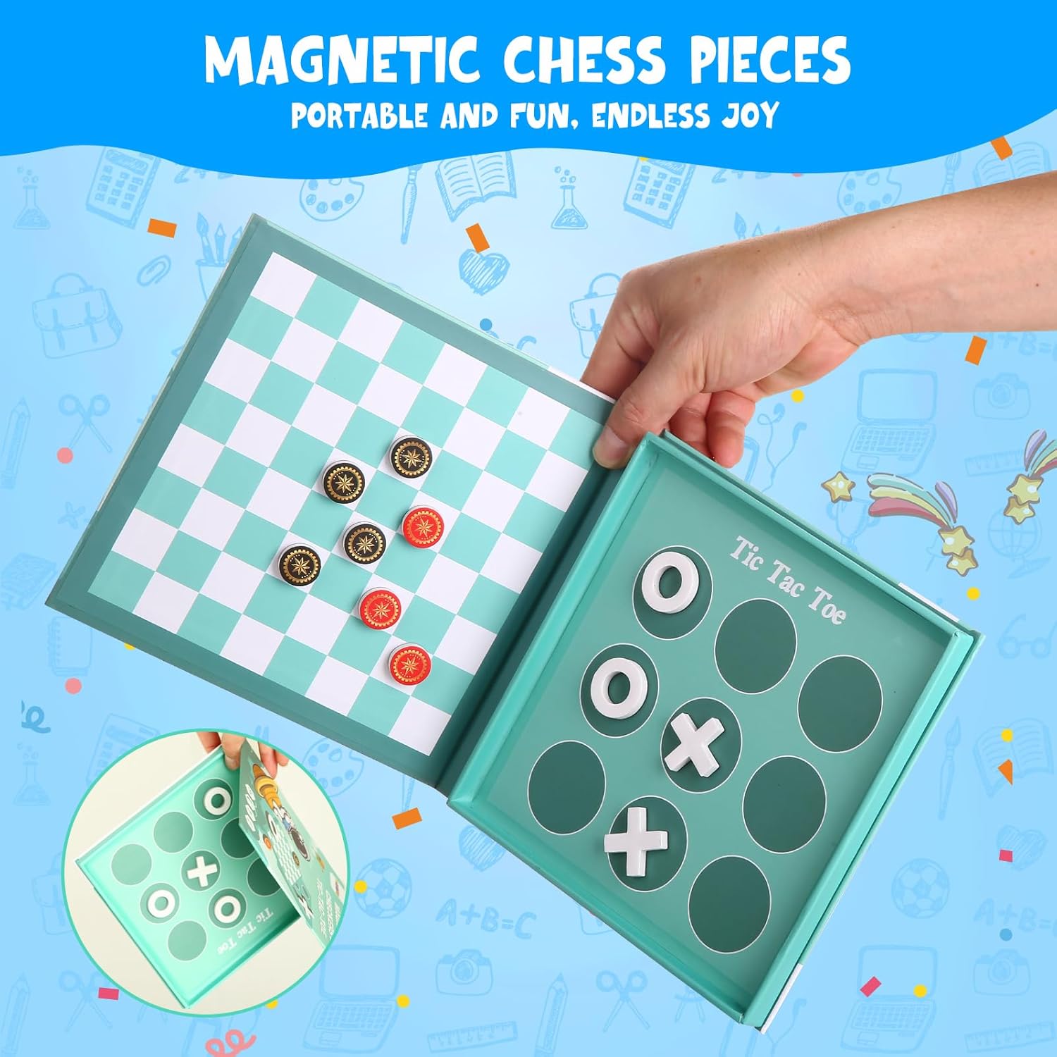 2-in-1 Magnetic Checkers & Tic-Tac-Toe Board Game | Travel Activities for Kids | Foldable Plane and Car Games | Family Fun Travel Essentials for Boy and Girl Over 3 Years - Image 3