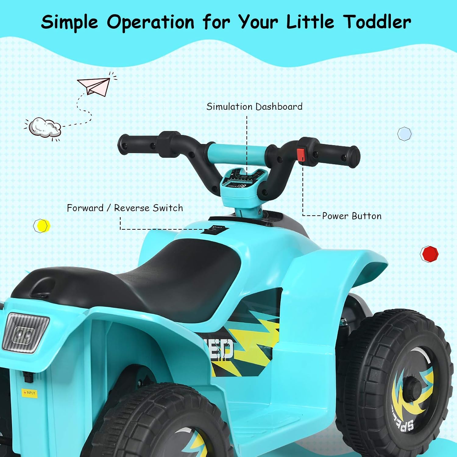 Costzon Kids ATV, 6V Battery Powered Electric Quad, Forward/Reverse Switch, Rear Wheeler Motorized Ride On Mini Vehicle Car for Toddlers Boys Girls, Ride on ATV (Blue) - Image 4