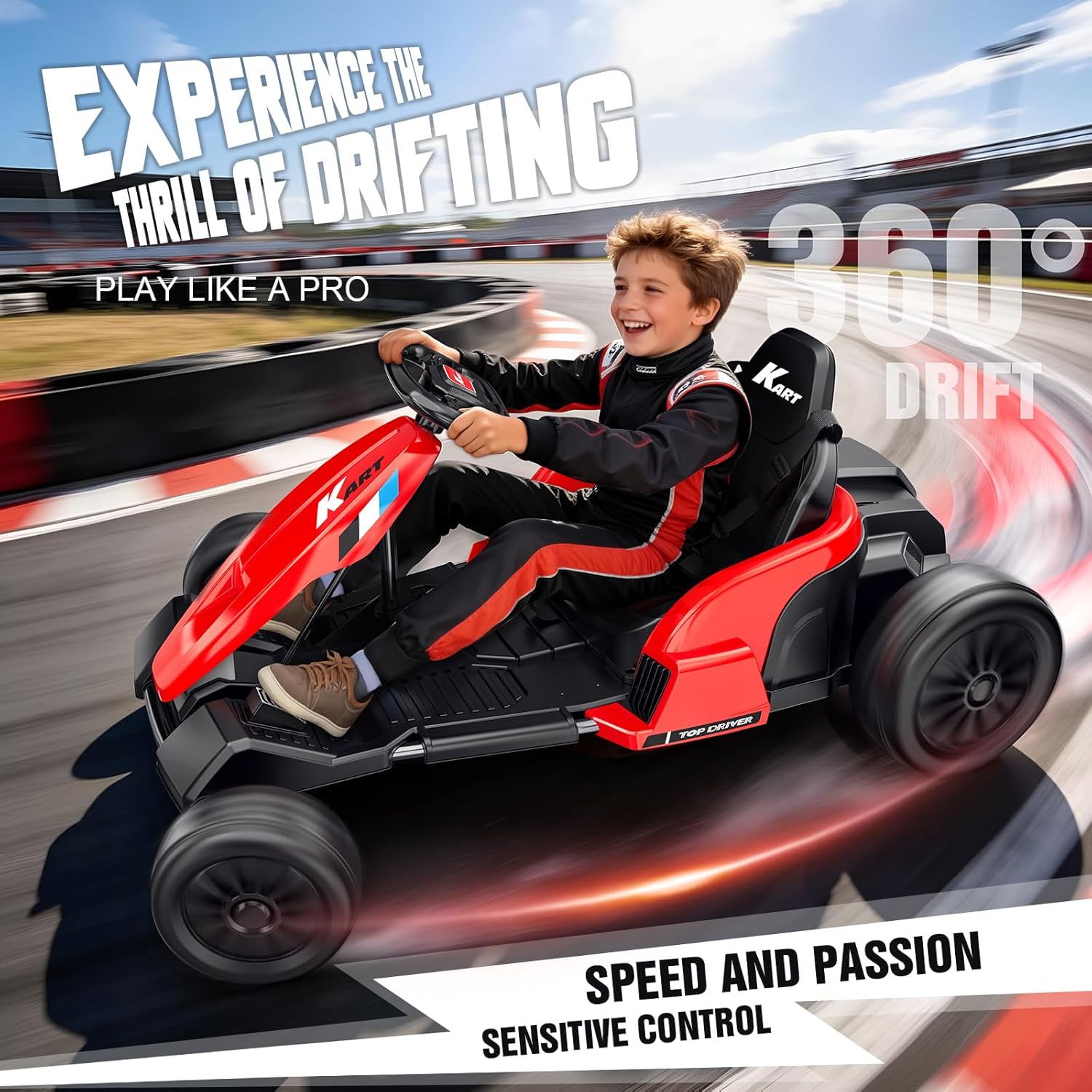 24V Electric Go Kart, Kids Drift Kart with Dual 85W Motors, 11.2 MPH & 60+ Min Ride Time, Adjustable Seat & 5-Point Seat Belt for Ages 6-12, 150 LBS Max Load (Red) - Image 3