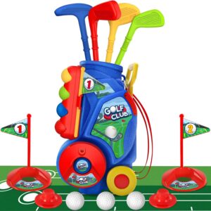 SUPER JOY Toddler Golf Set with Mat, Kids Golf Cart with 4 Clubs & 8 Balls, Indoor Outdoor Kid Golf Clubs for 3-5 Boys Girls, Mini Golf Gifts for Baby