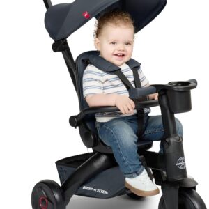 Radio Flyer Coast Folding Stroller Trike, for Kids 6 Months-3 Years, Lightweight, Compact, 4 Riding Modes, UV Canopy, 5Point Harness, Safety Bar, Cup Holder, Storage, Stroller Tricycle for Toddlers