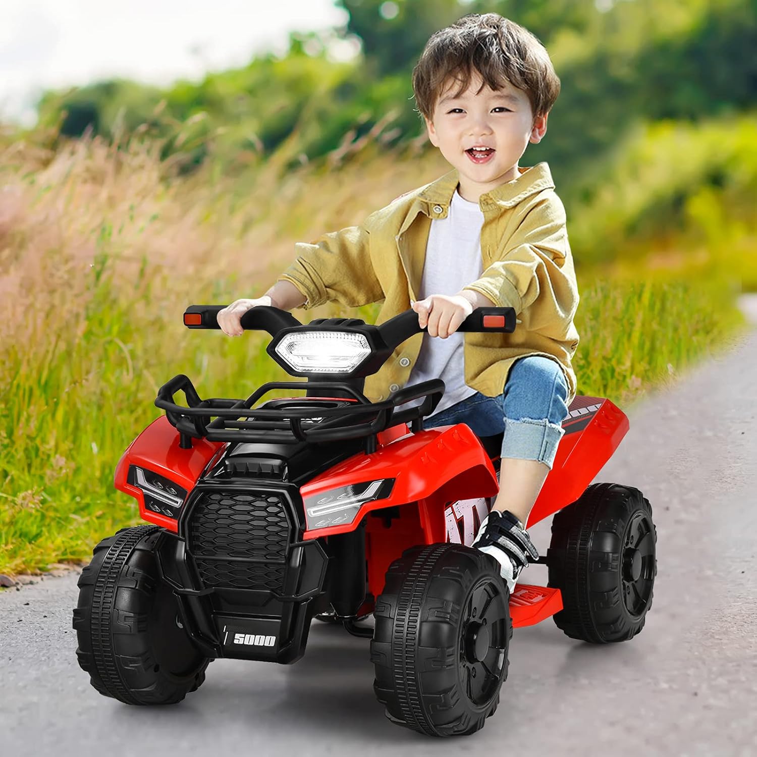 Costzon Kids ATV, 6V Battery Powered Electric Vehicle Four Wheeler Quad w/Storage Basket, Headlight, Horn, Music, MP3 & USB, Toddler 4 Wheeler Ride on Car Toy for Boys Girls 18-36 Months (Red) - Image 9