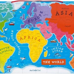 Janod – Wooden Magnetic World Map Puzzle 70 x 43 cm – Assembling Puzzles Together – Educational Geography Tool – Interactive Exploration, Durable Magnetic Pieces – Ages 7+ – J05504