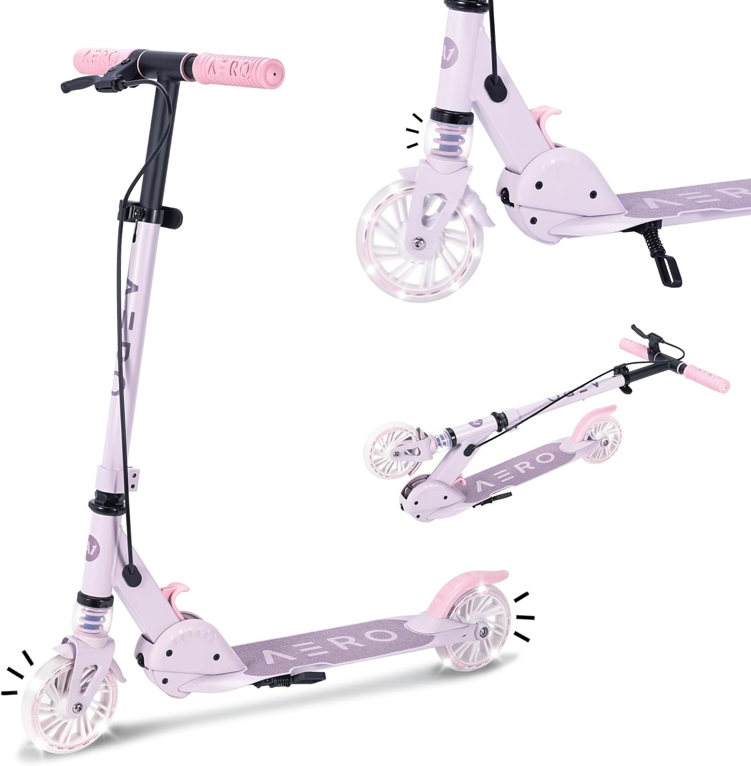 Aero Scooter for Kids 5-8 | Dynamic Lights, Hand Brake & Shock Absorption | Boys Girls 2 Wheels Kick Scooter | Foldable & Height Adjustable