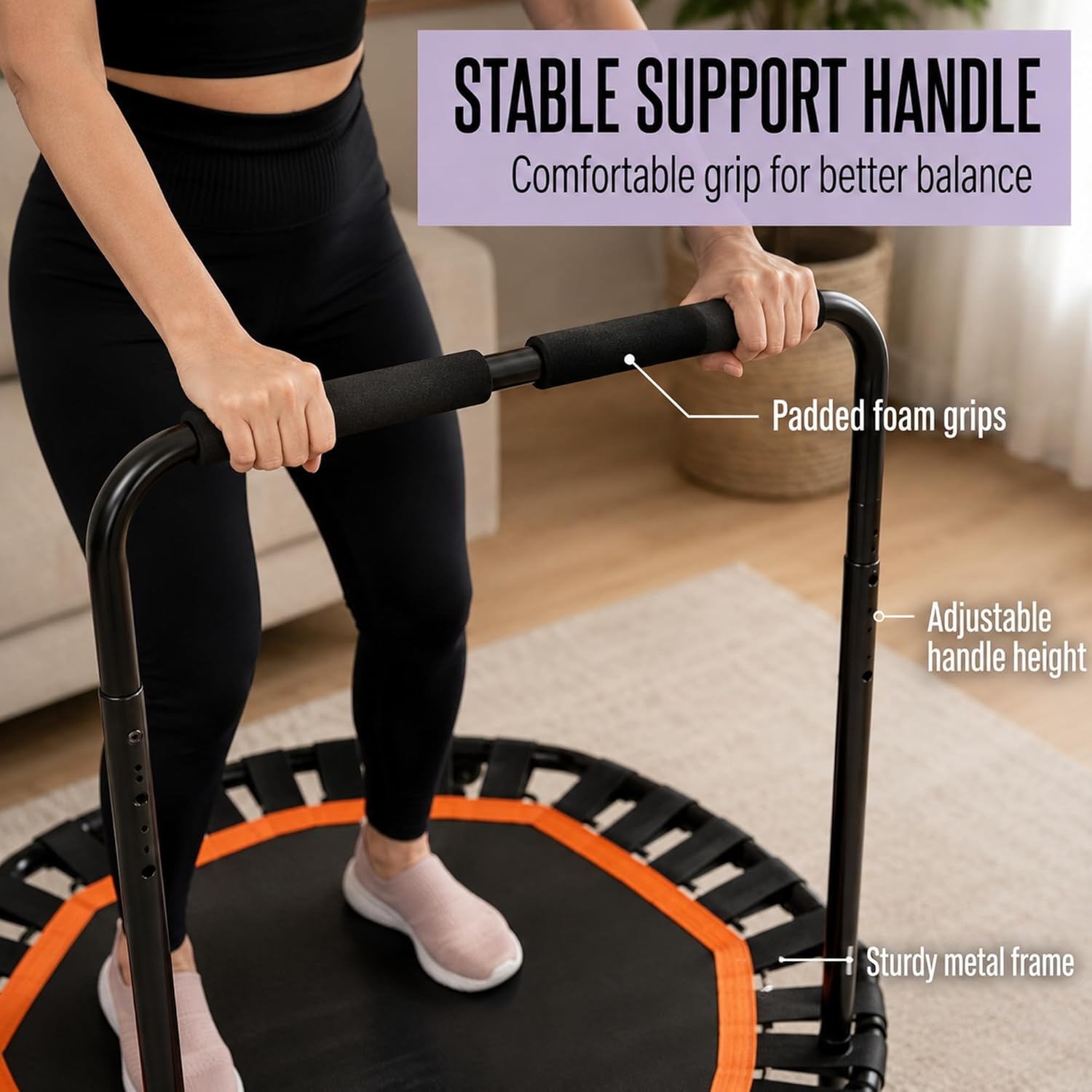 Lunai 42-Inch Octagonal Indoor Rebounder with Handle | Compact Fitness Trampoline for Adults & Kids | Safe, Sturdy Home Cardio Trainer for Exercise & Balance - Image 5