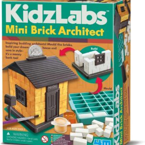 4M Mini Brick Architect Kit for Kids Ages 8-12 – Build a Brick House Money Bank, Mould 2 Sets of Plaster Bricks, STEM Construction Set with Trowel, Paint, Door, Windows, Roof, Educational Gift