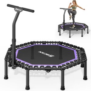 BCAN BT3 51″ Octagonal Rebounder Trampoline for Adults, 450LBS Max Load Fitness Trampoline with Large Jumping Area, Silent Bungee Mini Trampoline with T-Adjustable Handle for Home Gym